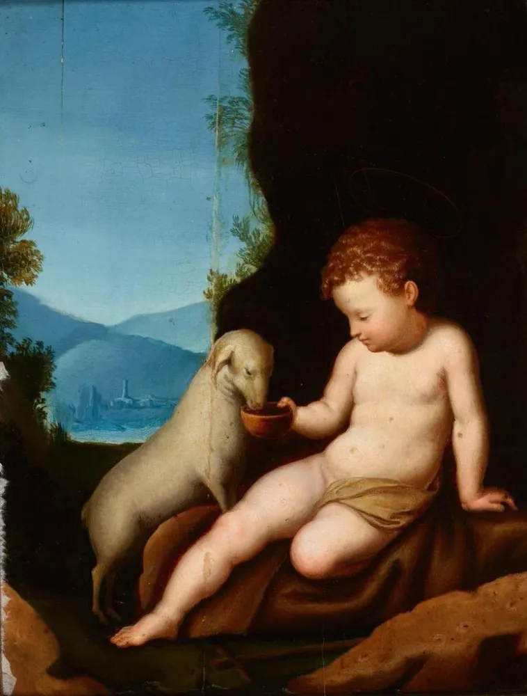 Tableau Saint Jean-Baptiste abreuvant l'agneau - Anonyme | Reproduction
