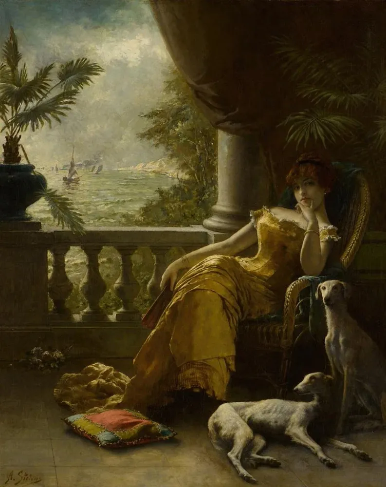 Tableau Sur le balcon - Agapit Stevens | Reproduction