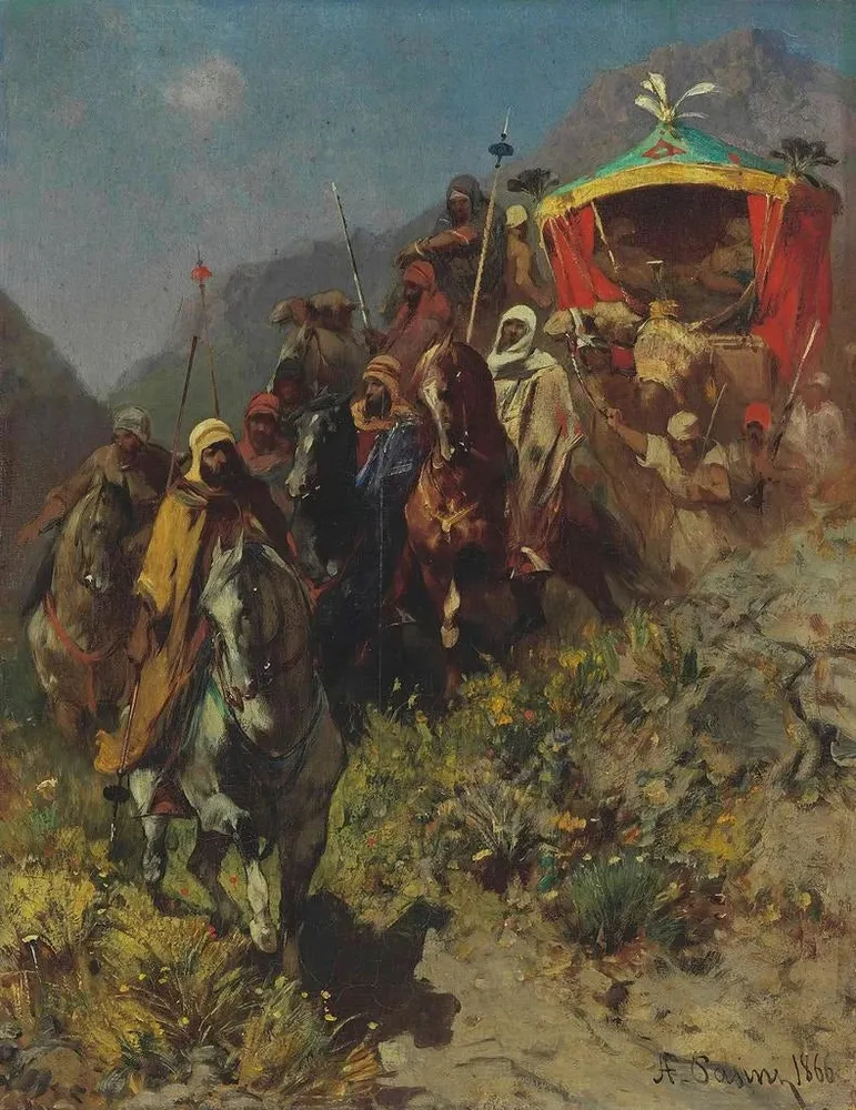 Tableau Une caravane sur un col de montagne - Alberto Pasini | Reproduction