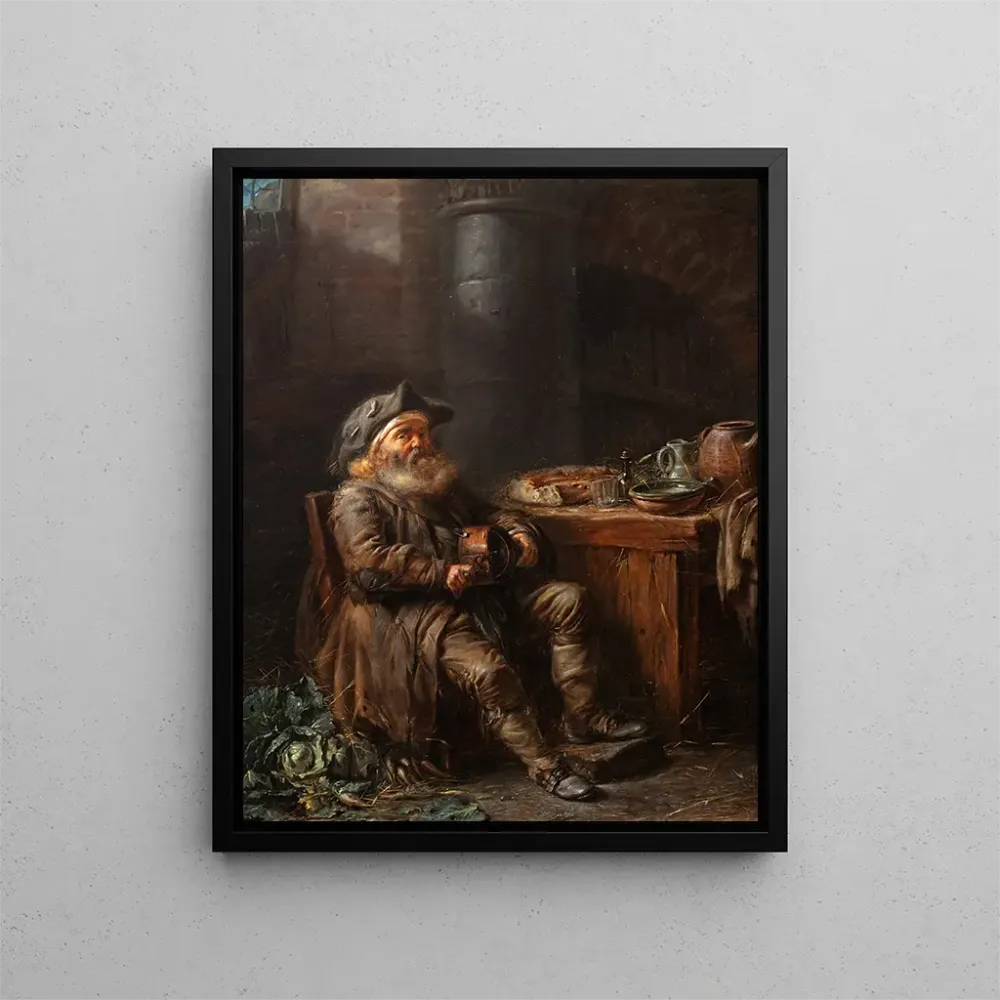 Tableau Un vieil homme jouant de la vielle dans un intérieur - Alexandre Moitte | Reproduction