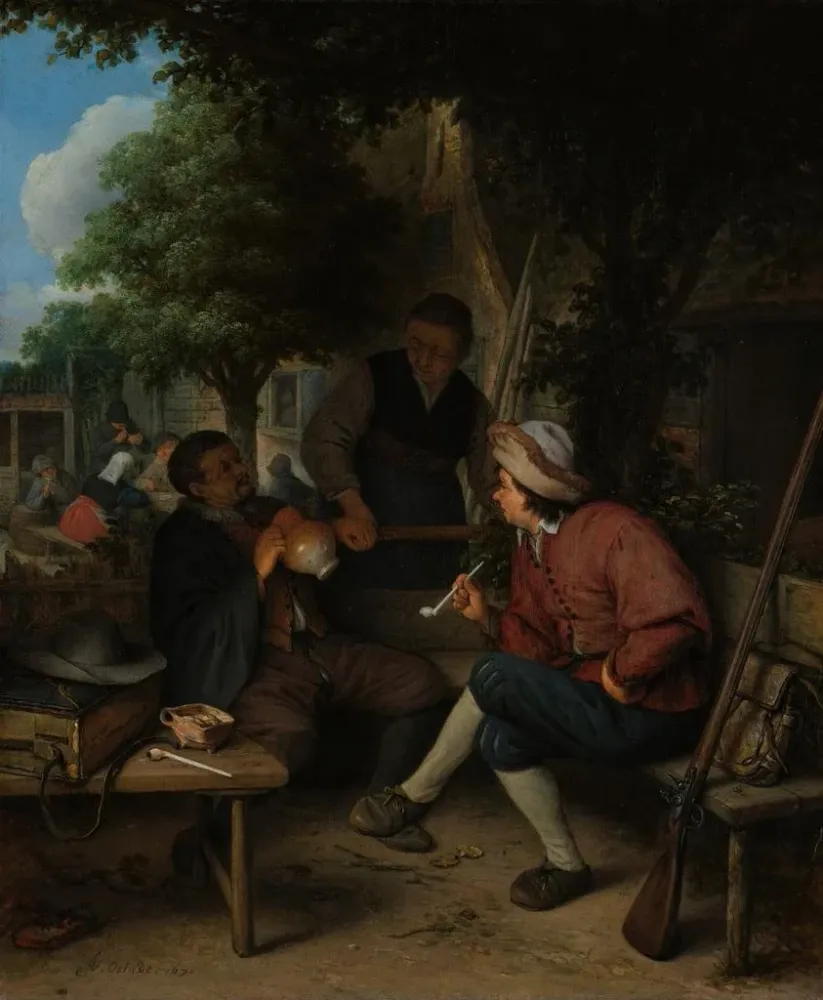Tableau Voyageurs au repos - Adriaen van Ostade | Reproduction