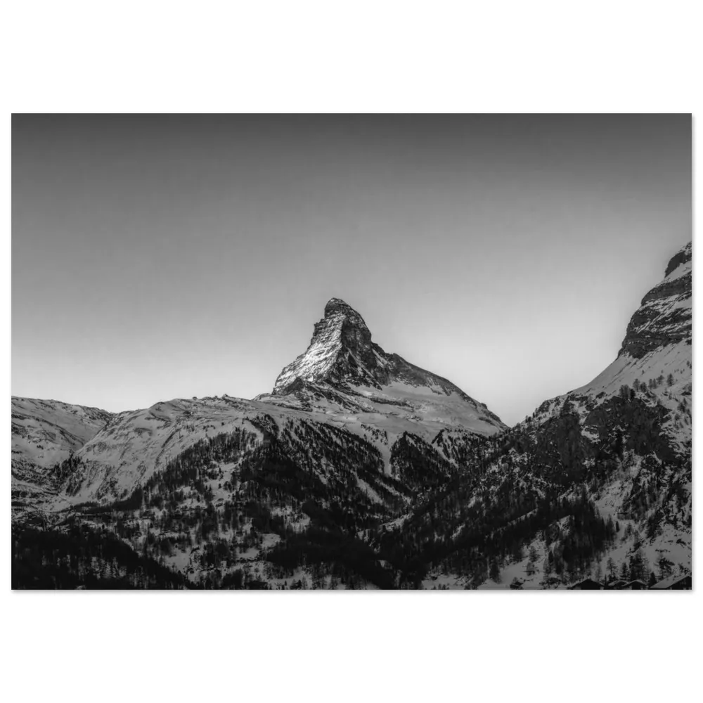 Photo Dernière lueur sur le Cervin — noir & blanc (Zermatt, Suisse) 30x45 Tableaux photos aluminium de montagne