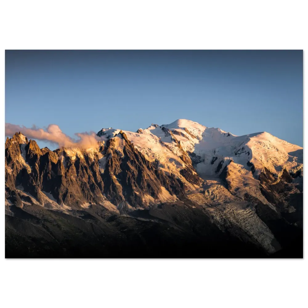 Photo d'un panorama du Mont-Blanc au coucher de soleil 30x45 Tableaux photos aluminium de montagne