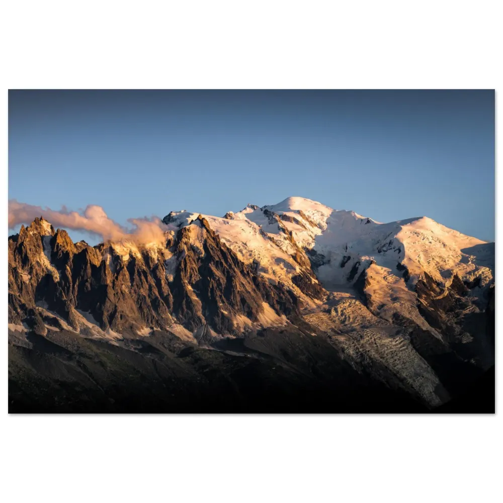Photo d'un panorama du Mont-Blanc au coucher de soleil 30x45 Tableaux photos aluminium de montagne