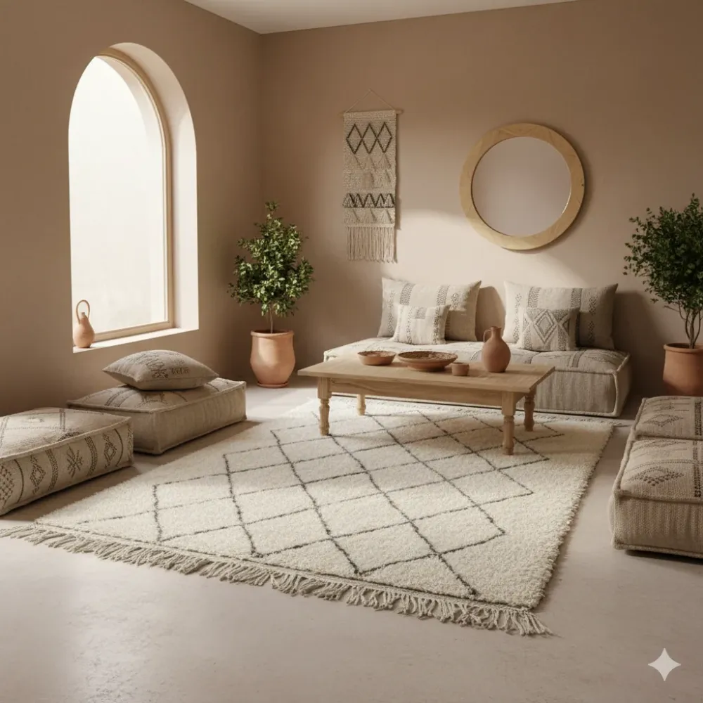 Tapis Berbère blanc à petits losanges Afifa - Sur mesure