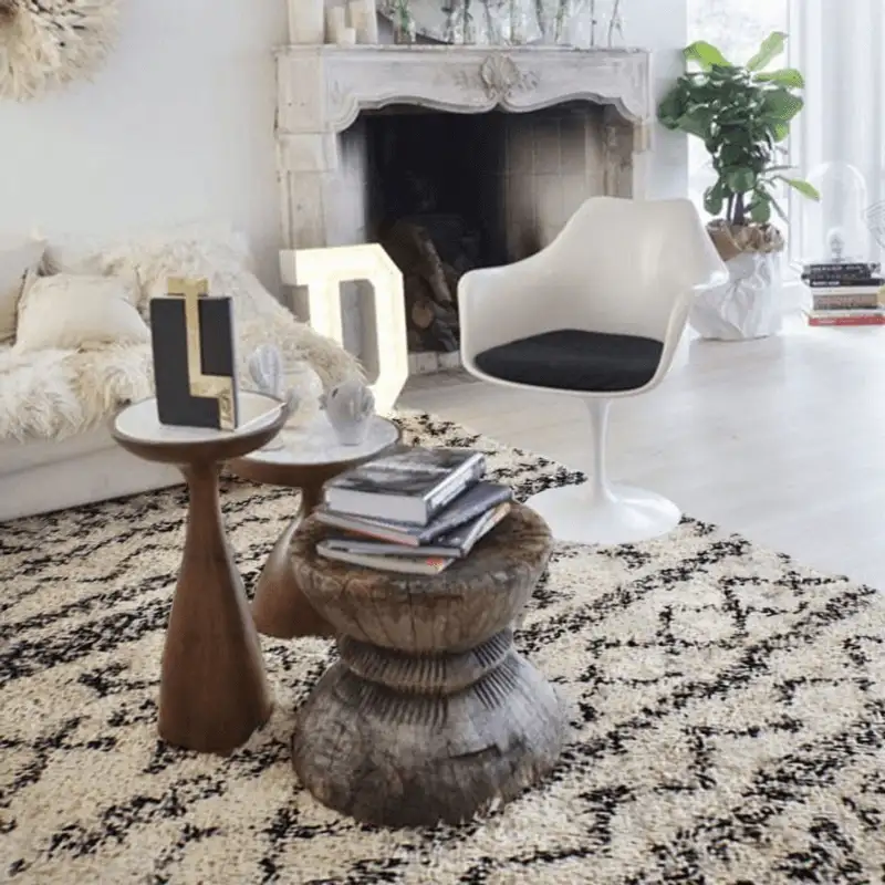 Tapis bohème Tribal poils longs écru