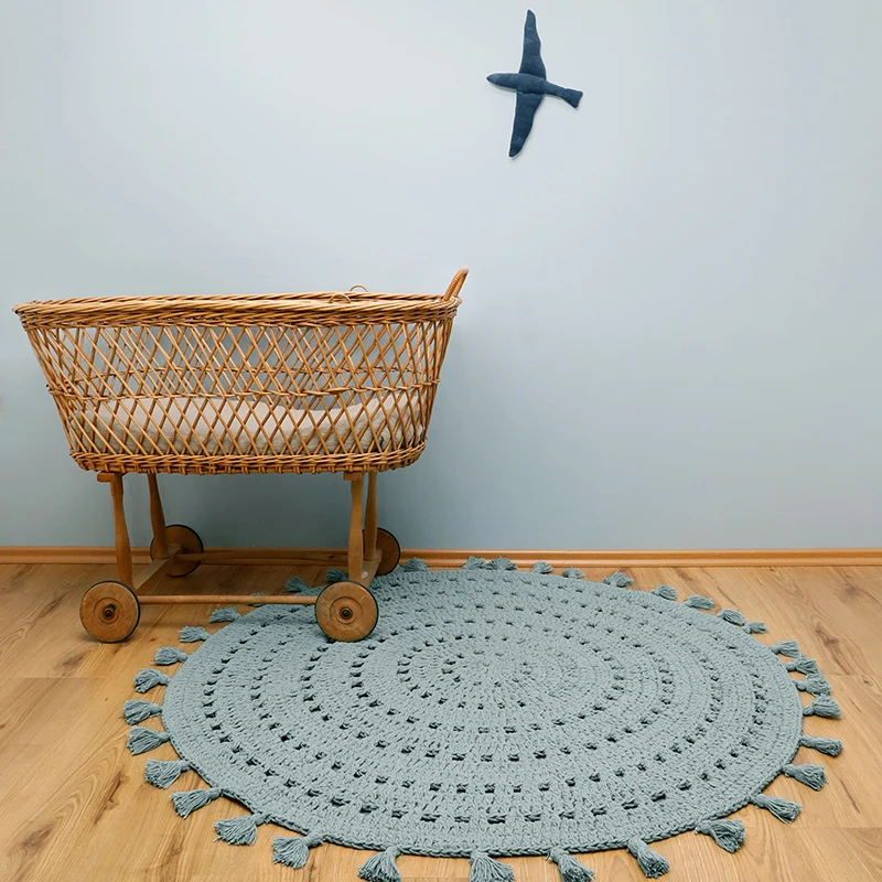 Tapis chambre enfant coton crochet NILA VERT PALE