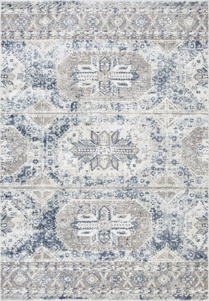 Tapis contemporain Parksdale 7x9 | Bleu et Gris fini utilisé