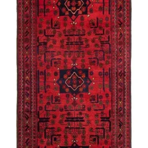 Tapis de couloir Tapis afghan - Kunduz - 298 x 79 cm - rouge foncé