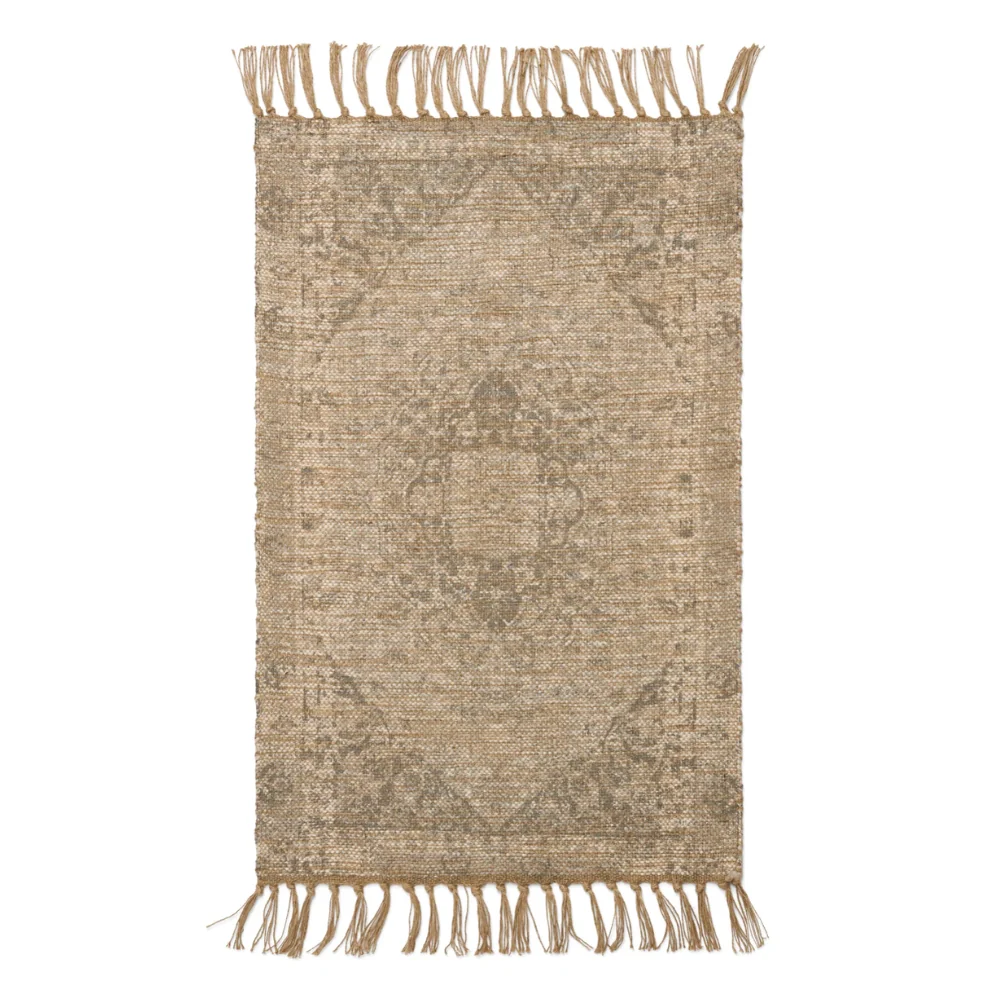 Tapis imprimé jute beige à franges 24’’ x 36’’