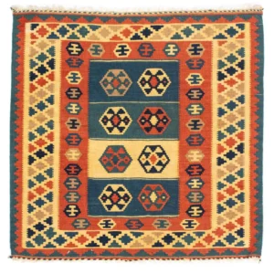 Tapis Kelim - Oriental carré - 100 x 100 cm - multicolore