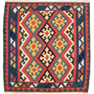 Tapis Kelim - Oriental carré - 102 x 101 cm - rouge