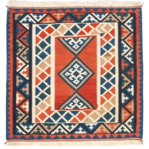 Tapis Kelim - Oriental carré - 102 x 102 cm - rouille