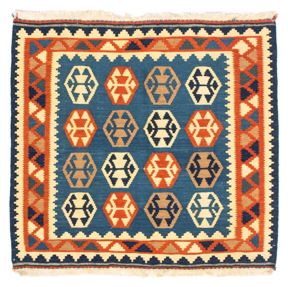 Tapis Kelim - Oriental carré - 102 x 95 cm - bleu foncé
