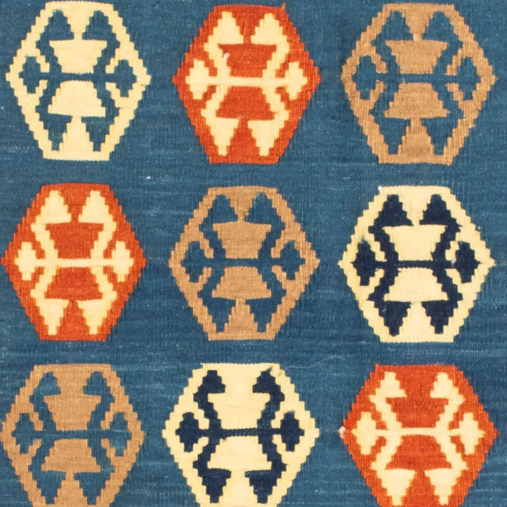 Tapis Kelim - Oriental carré - 102 x 95 cm - bleu foncé