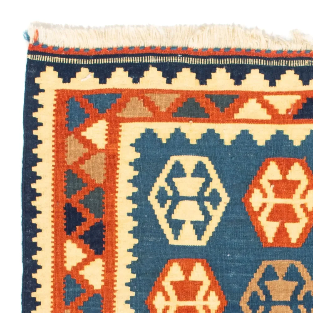 Tapis Kelim - Oriental carré - 102 x 95 cm - bleu foncé
