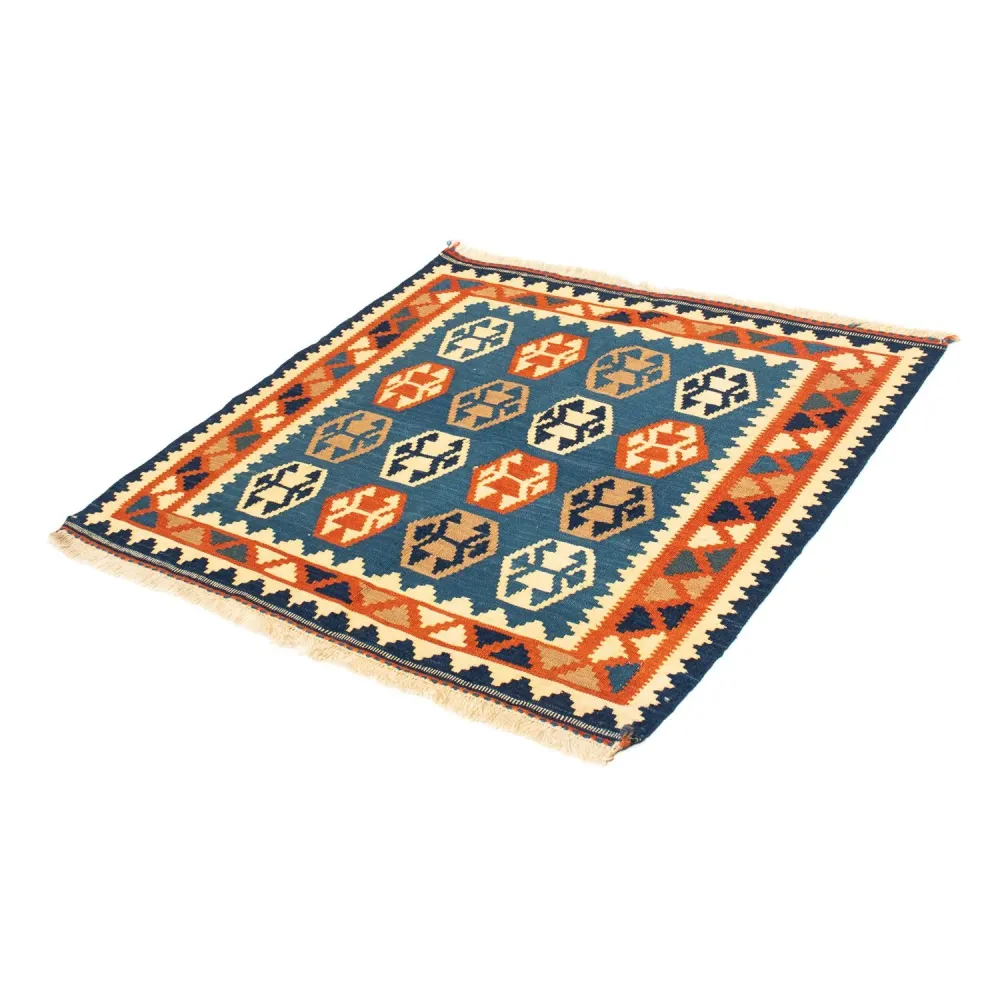 Tapis Kelim - Oriental carré - 102 x 95 cm - bleu foncé
