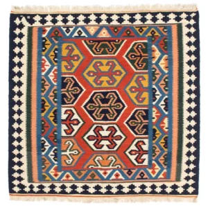 Tapis Kelim - Oriental carré - 105 x 103 cm - rouge