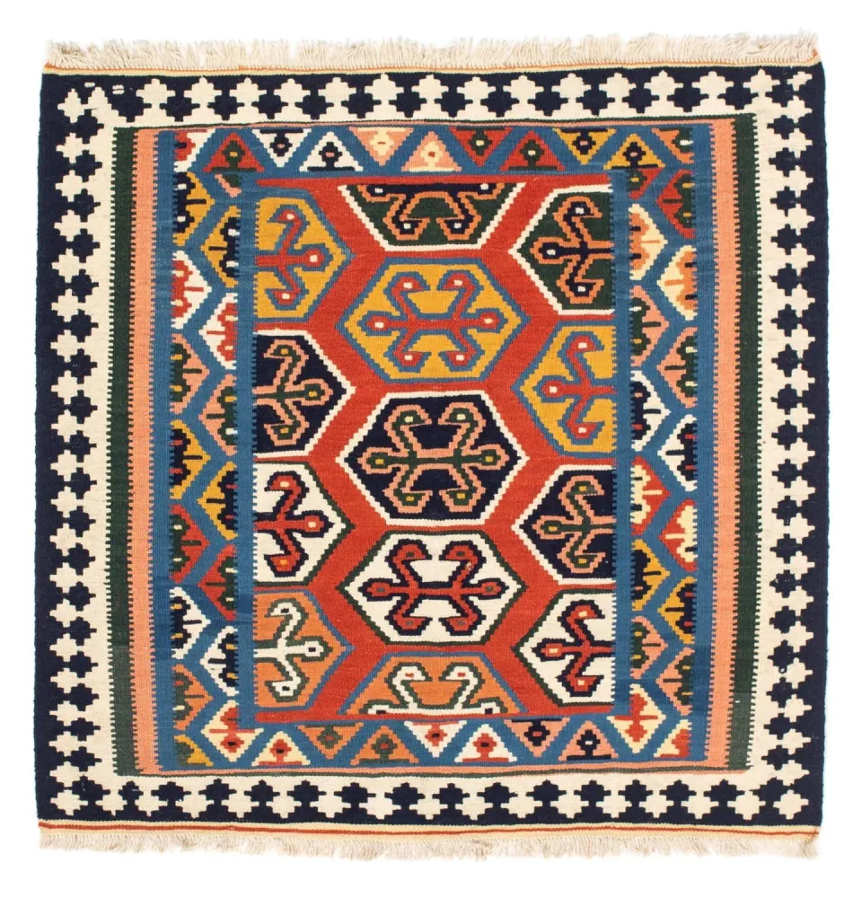 Tapis Kelim - Oriental carré - 105 x 103 cm - rouge