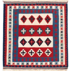 Tapis Kelim - Oriental carré - 106 x 103 cm - bleu