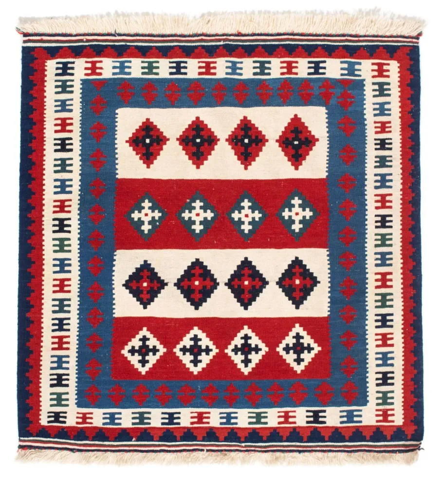 Tapis Kelim - Oriental carré - 106 x 103 cm - bleu