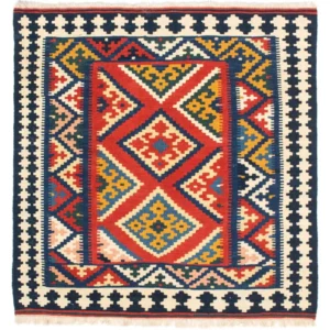 Tapis Kelim - Oriental carré - 107 x 103 cm - rouge