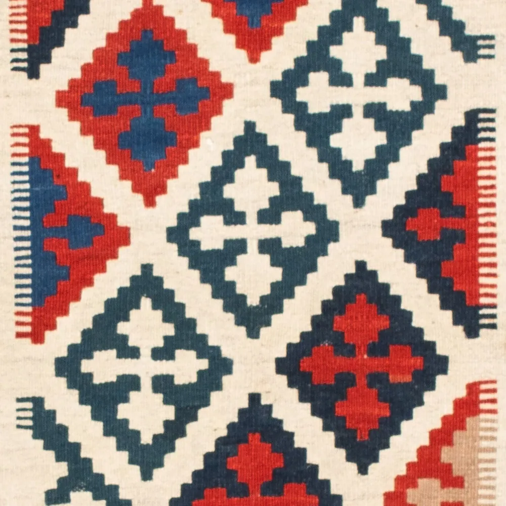 Tapis Kelim - Oriental carré - 108 x 103 cm - bleu