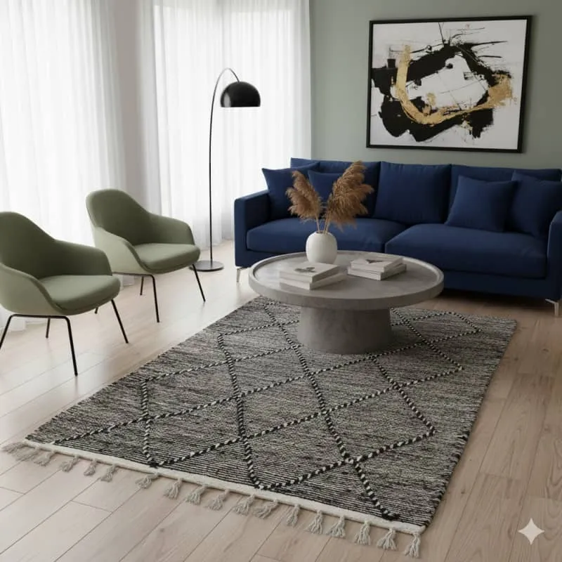 Tapis Kilim Noir Zanafi Tahera - Sur mesure