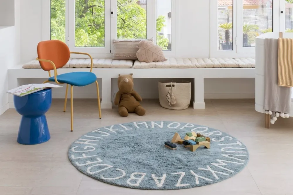 Tapis Lavable Abc Naturel Vintage Bleu 150 Cm