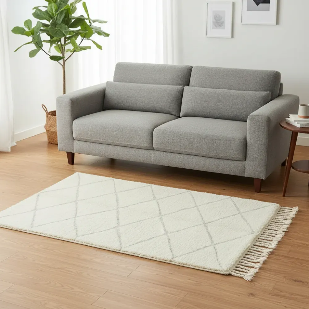 Tapis marocain blanc à losanges Elaid - Sur mesure
