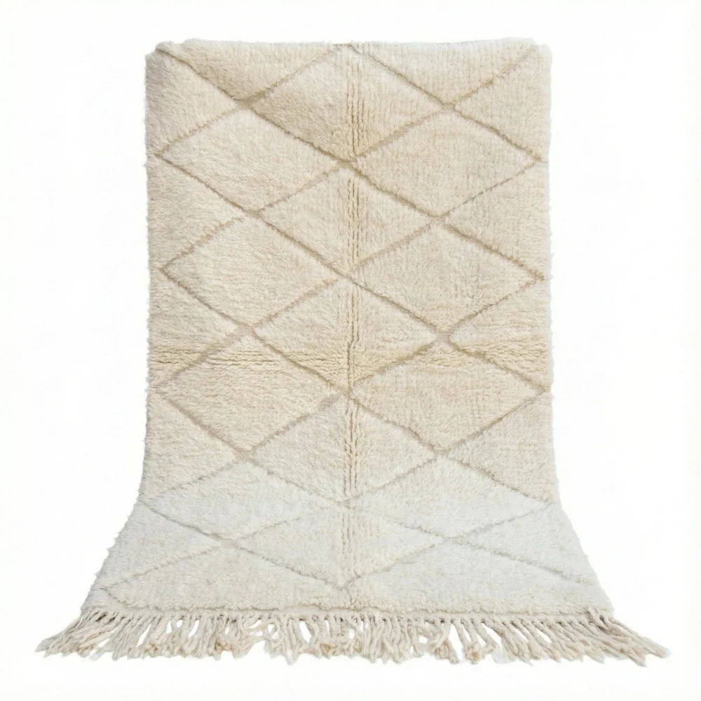 Tapis marocain blanc à losanges Elaid - Sur mesure