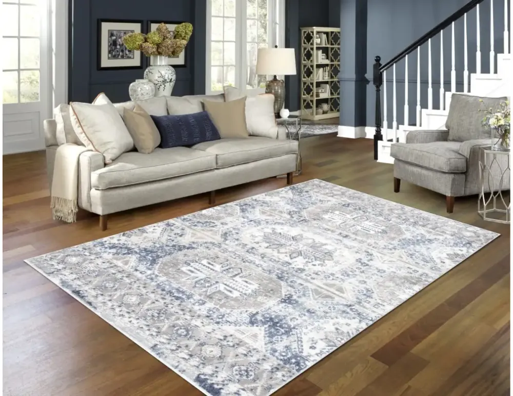 Tapis XL Parksdale 8x11 | Mélange Bleu & Gris fini utilisé
