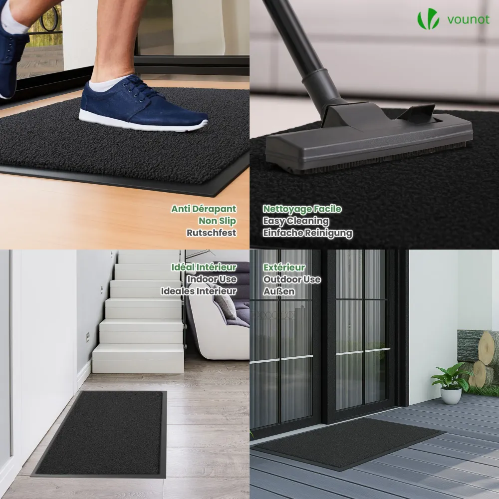 Tapis de porte paillasson 90x120cm Noir