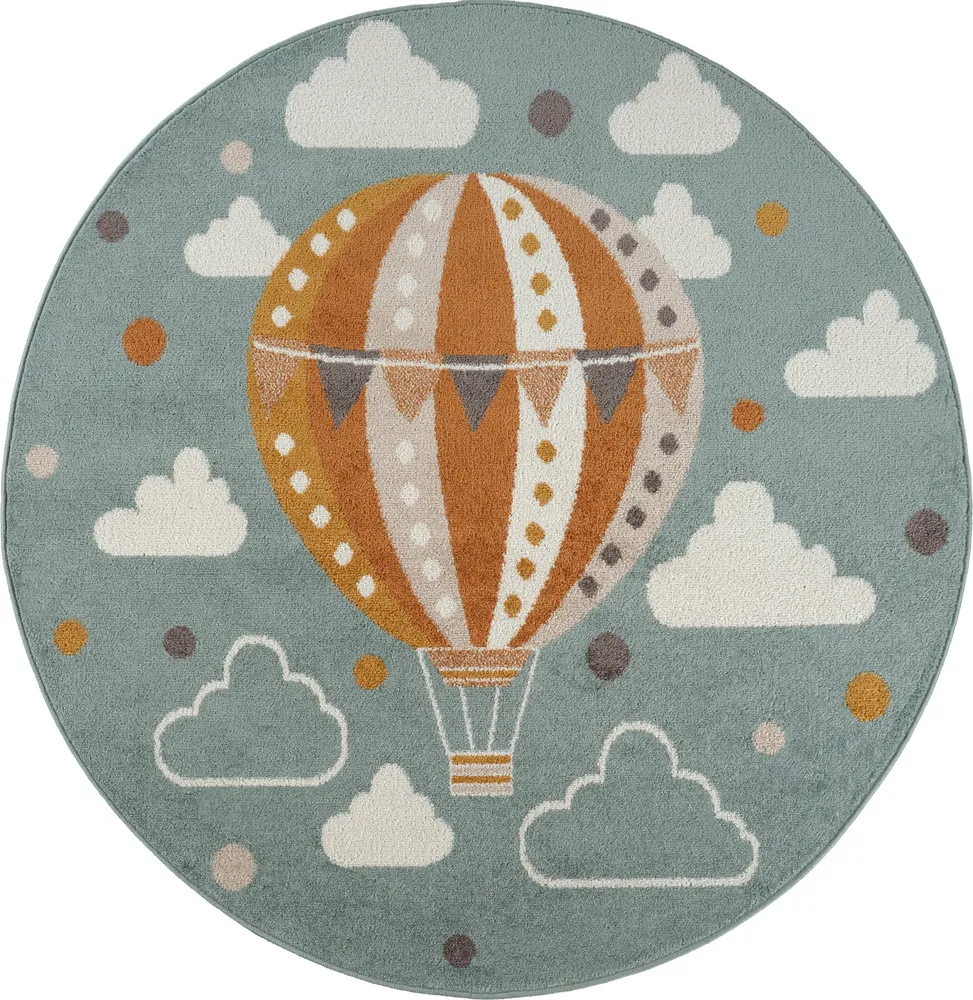 Tapis Rond Enfant Montgolfière Nuages Multicolore/Bleu Rond Cenon