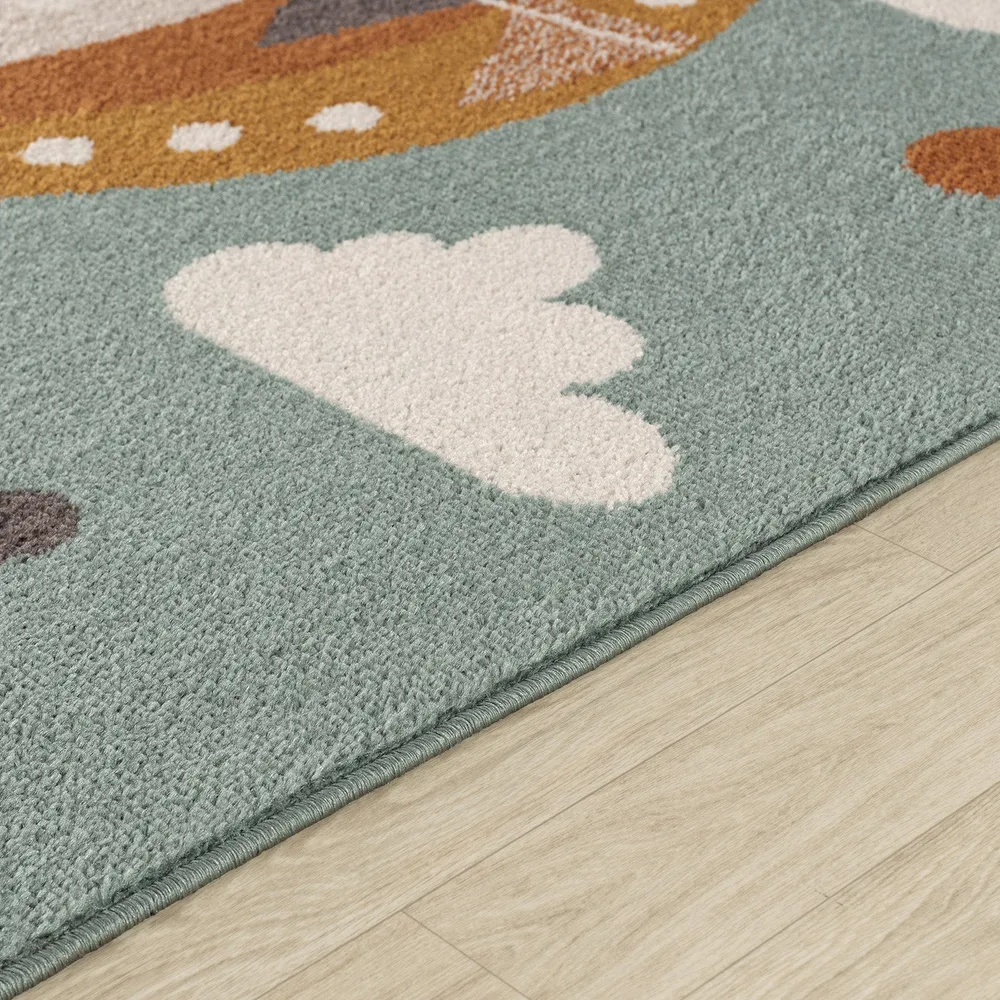 Tapis Rond Enfant Montgolfière Nuages Multicolore/Bleu Rond Cenon