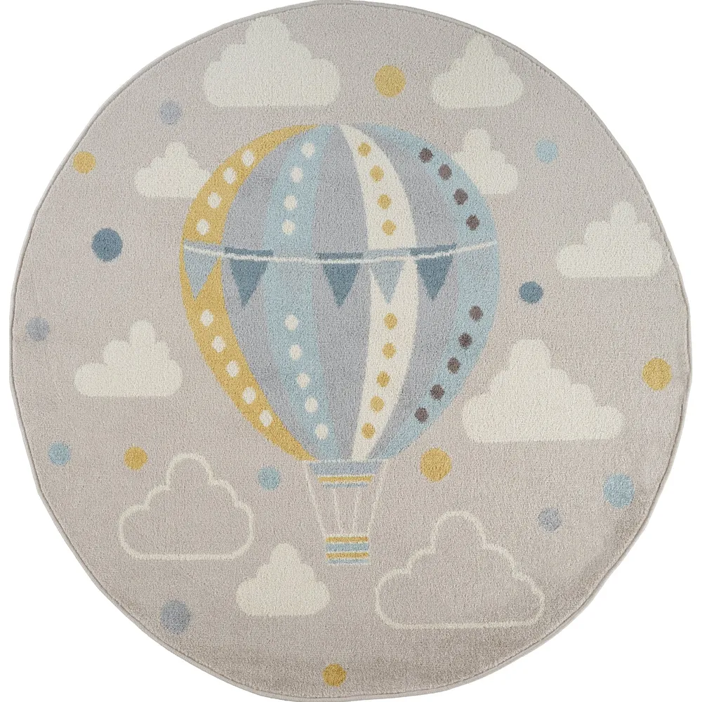 Tapis Rond Enfant Montgolfière Nuages Multicolore/Gris Rond Cenon