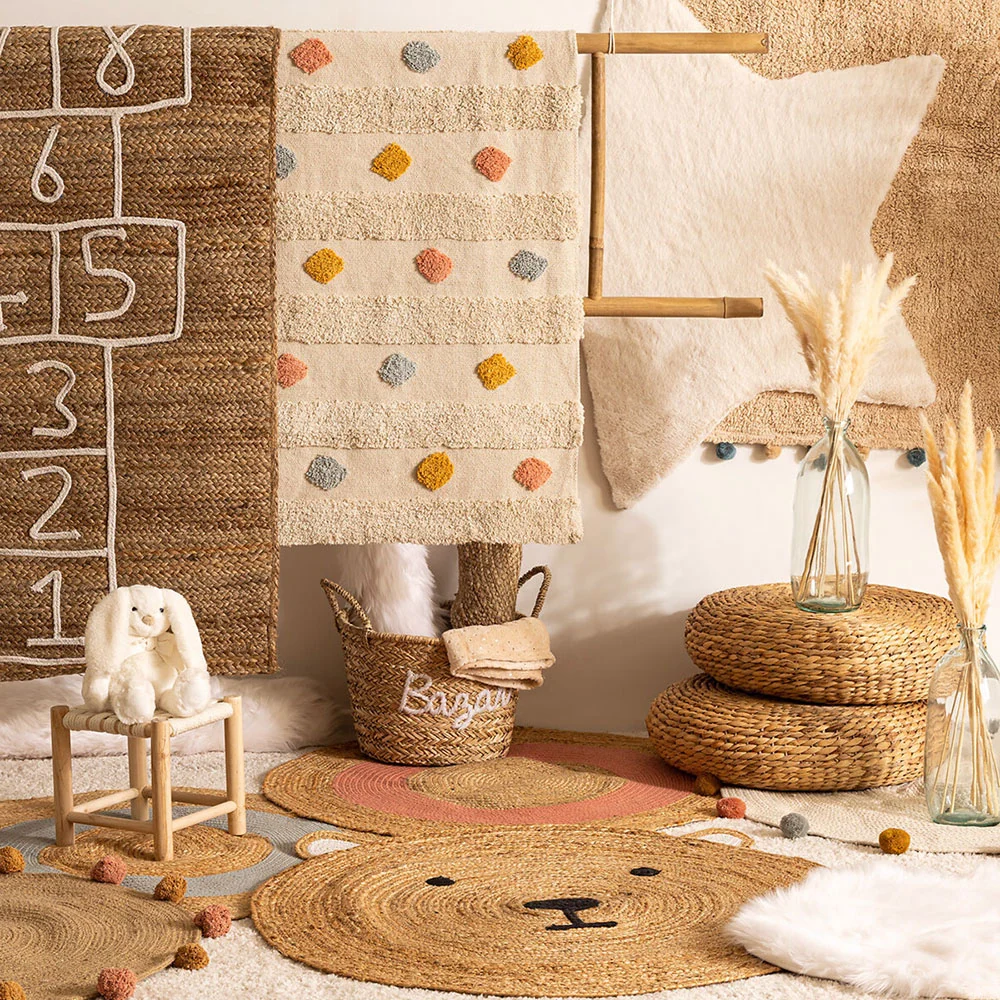 Tapis rond enfant ourson en jute