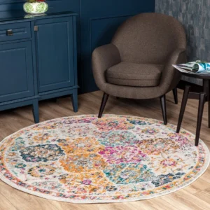 Tapis Rond Vintage Oriental Multicolore/Orange Rond Cuzco