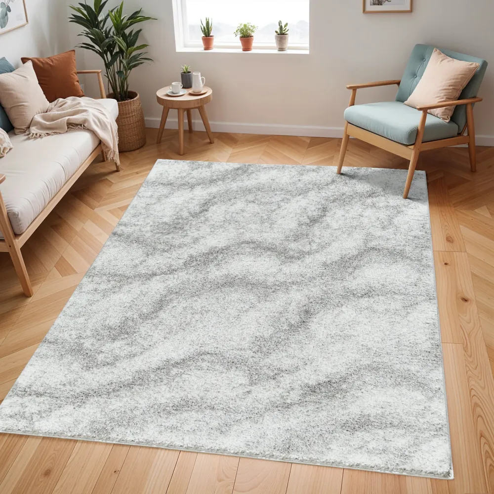 Tapis Shaggy Moderne Ivoire/Gris Genova
