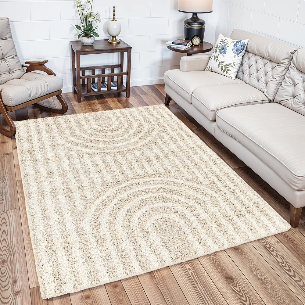 Tapis Shaggy Scandinave Blanc/Beige Sochi