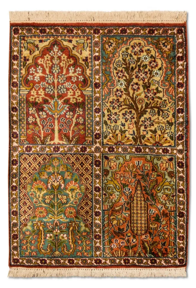 Tapis en soie - Soie du Cachemire - 91 x 65 cm - multicolore