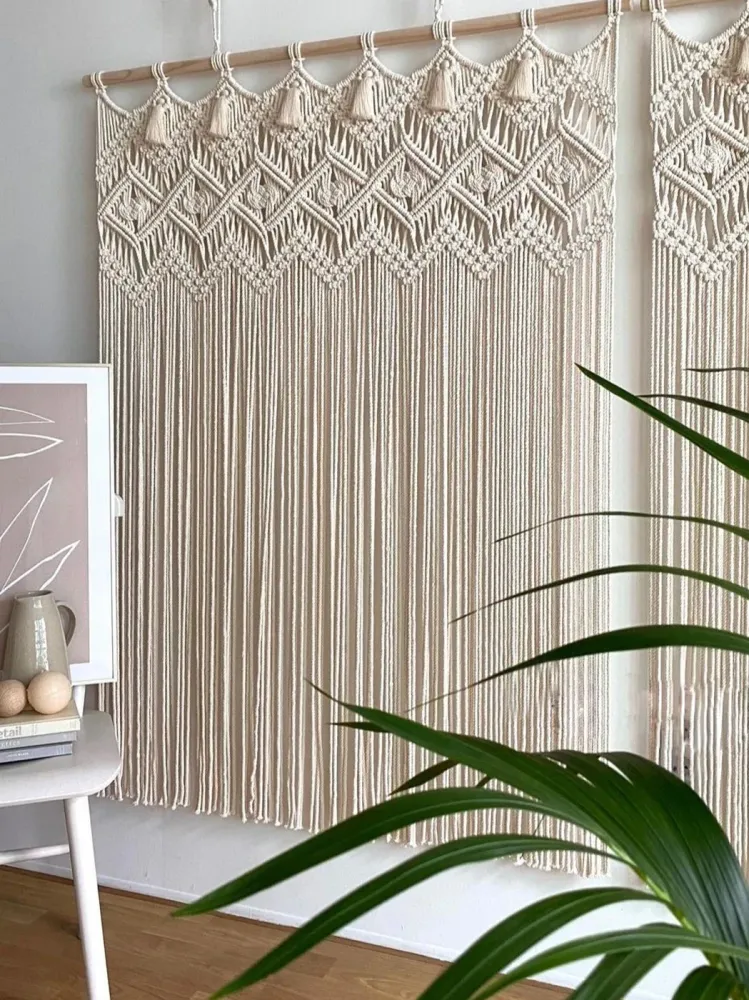 Tapisserie murale bohème en macramé tissé main 140x180cm décoration intérieure chic