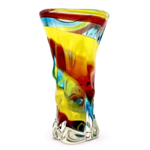 Vase en verre d'art Tatsumi Glass (Japon), 21,6 cm, bleu/rouge/jaune