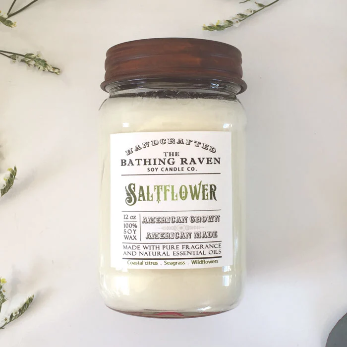 Fleur de sel | Bougie de soja de la collection Mason de ferme The Bathing Raven