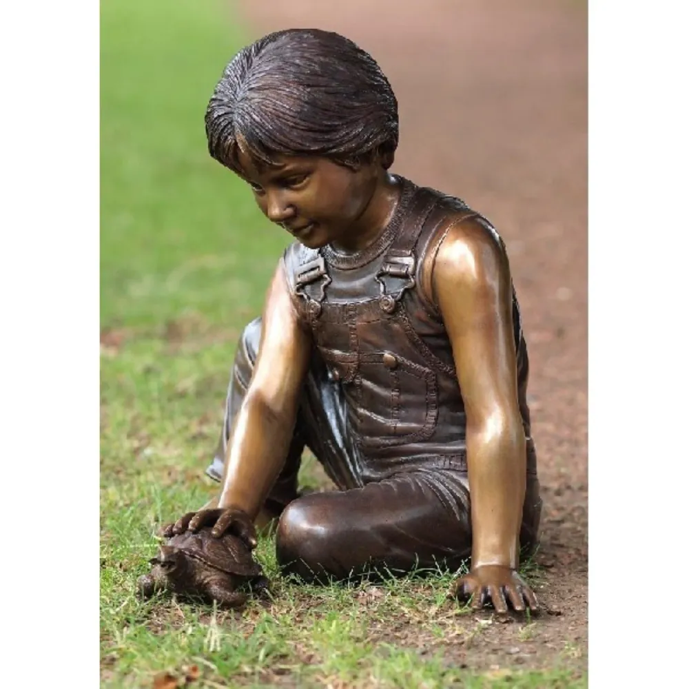 Statue en bronze Garçon avec tortue 48x42x43cm (HxLxL) Thermobrass