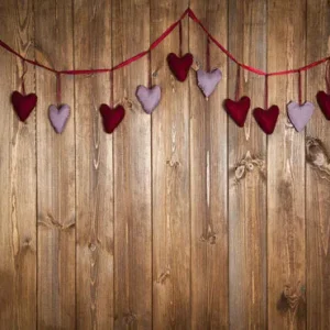 Toile de fond de coeurs de mur en bois brun décors de photographie de la Saint-Valentin
