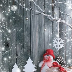 Toile de fond décors de flocon de neige de Noël en bois gris 1