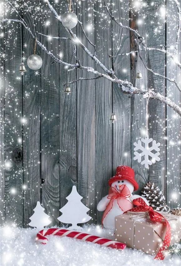 Toile de fond décors de flocon de neige de Noël en bois gris 1