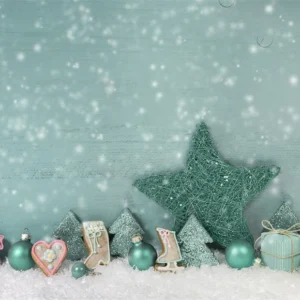 Toile de fond décors de Noël aqua bois flocon de neige cloche verte