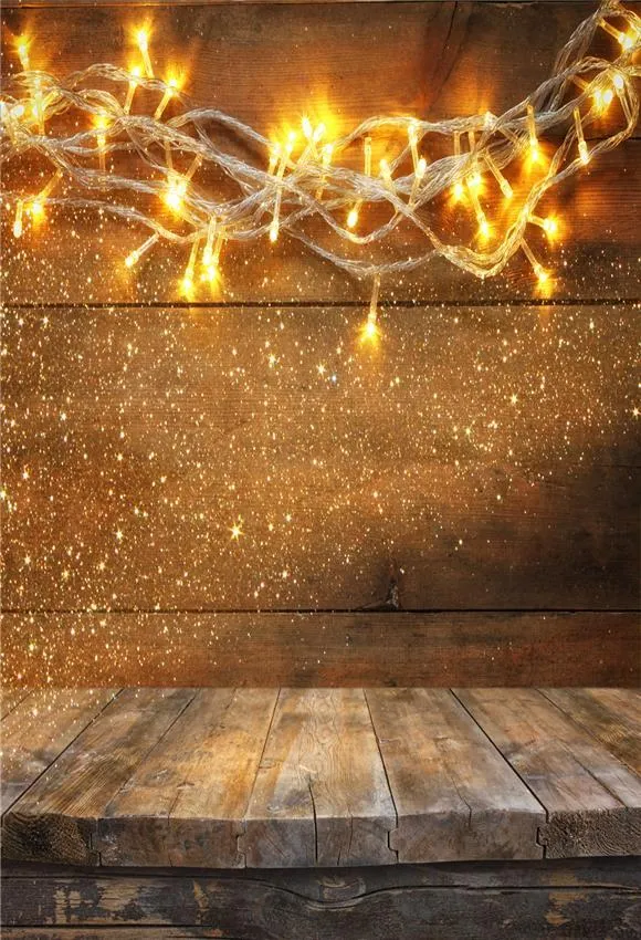 Toile de fond décors de Noël de lumière de plancher de mur en bois scintillant 1